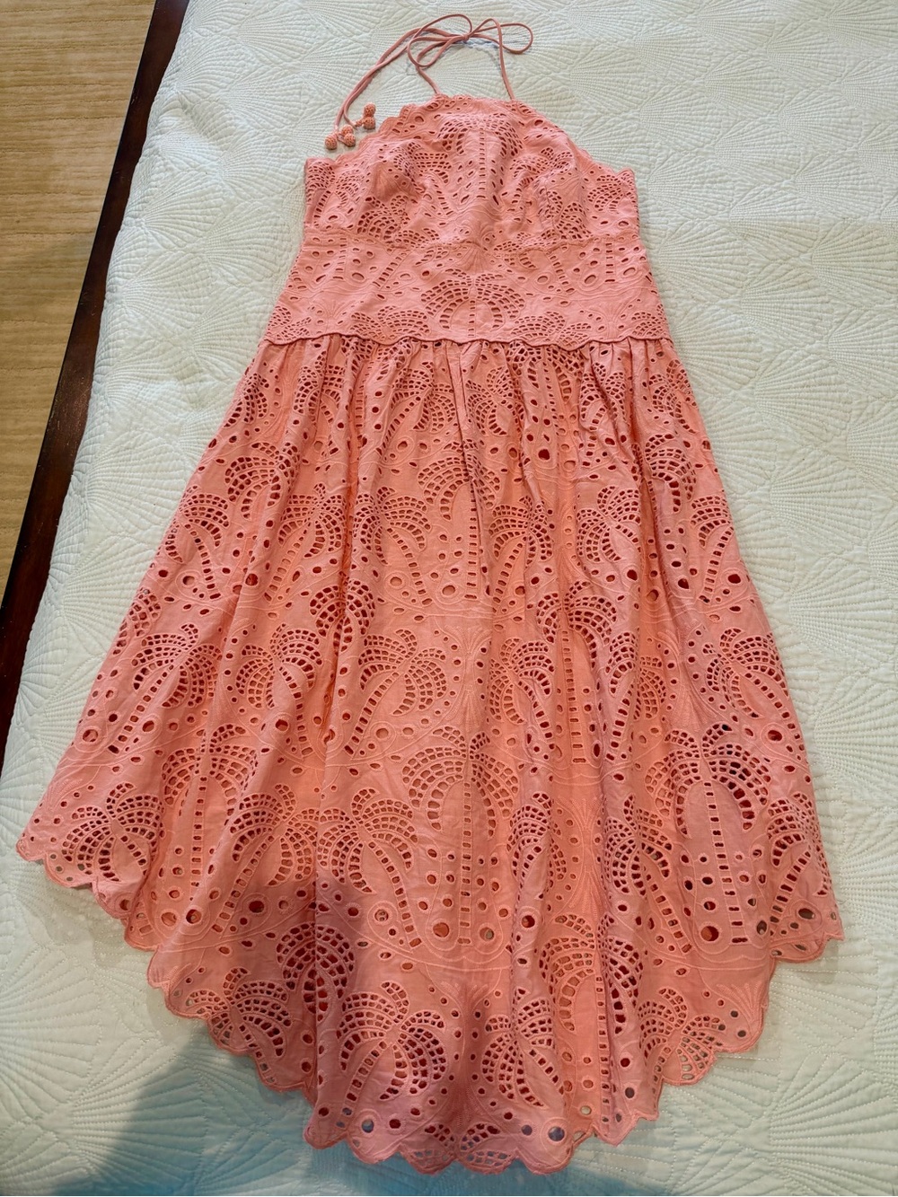 Farm Rio Blush Pink Eyelet Palm Halter Midi Dress NWT Large - Picture 4 of 10